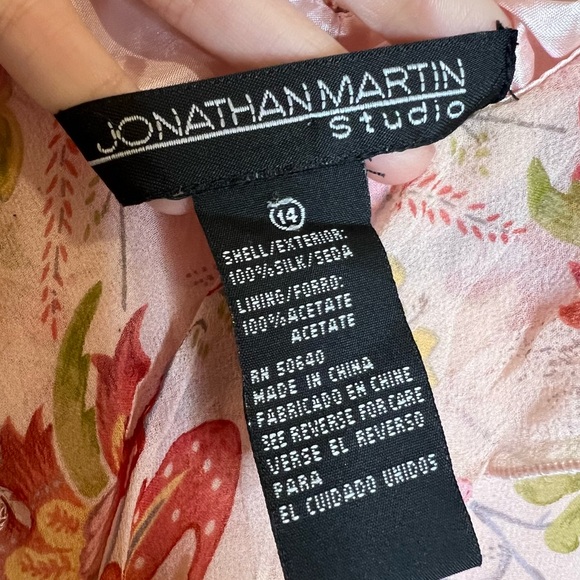 vtg JONATHAN MARTIN 100% Silk Parsley Floral Midi Dress. Size Medium - Picture 5 of 10